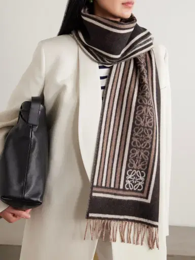Loewe Fringed Wool And Cashmere-blend Jacquard Scarf | Thumbnail 2 Loewe Fringed Wool And Cashmere-blend Jacquard Scarf | Thumbnail 2
