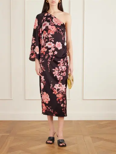 Borgo de Nor Atlantis One-sleeve Embellished Printed Satin Midi Dress | Thumbnail 2 Borgo de Nor Atlantis One-sleeve Embellished Printed Satin Midi Dress | Thumbnail 2