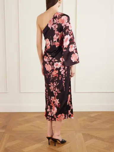 Borgo de Nor Atlantis One-sleeve Embellished Printed Satin Midi Dress | Thumbnail 3 Borgo de Nor Atlantis One-sleeve Embellished Printed Satin Midi Dress | Thumbnail 3
