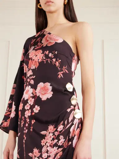 Borgo de Nor Atlantis One-sleeve Embellished Printed Satin Midi Dress | Thumbnail 4 Borgo de Nor Atlantis One-sleeve Embellished Printed Satin Midi Dress | Thumbnail 4