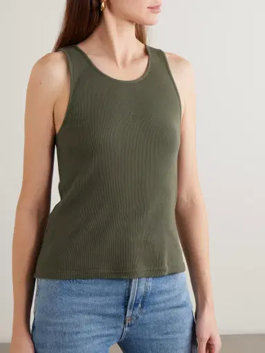 Saint Laurent Cassandre Embroidered Ribbed Cotton-jersey Tank | Thumbnail 3 Saint Laurent Cassandre Embroidered Ribbed Cotton-jersey Tank | Thumbnail 3
