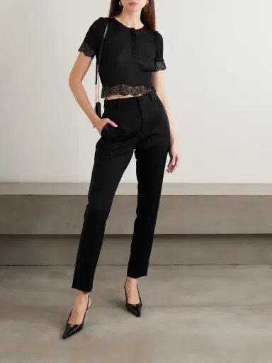 Saint Laurent Scalloped Lace-trimmed Ribbed Jersey Henley Top | Thumbnail 2 Saint Laurent Scalloped Lace-trimmed Ribbed Jersey Henley Top | Thumbnail 2