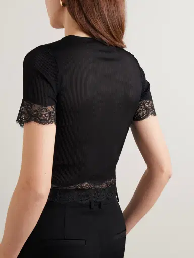 Saint Laurent Scalloped Lace-trimmed Ribbed Jersey Henley Top | Thumbnail 3 Saint Laurent Scalloped Lace-trimmed Ribbed Jersey Henley Top | Thumbnail 3