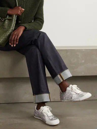 Bottega Veneta Orbit Flash Suede-trimmed Metallic Crinkled-leather Sneakers | Thumbnail 2 Bottega Veneta Orbit Flash Suede-trimmed Metallic Crinkled-leather Sneakers | Thumbnail 2