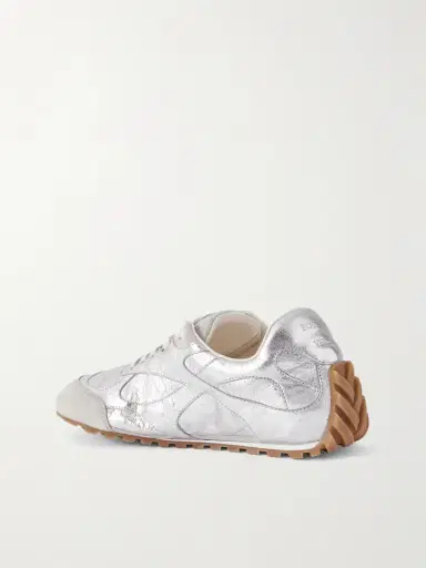 Bottega Veneta Orbit Flash Suede-trimmed Metallic Crinkled-leather Sneakers | Thumbnail 3 Bottega Veneta Orbit Flash Suede-trimmed Metallic Crinkled-leather Sneakers | Thumbnail 3