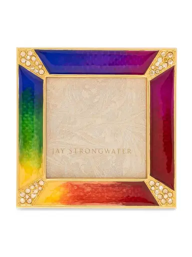 Jay Strongwater Leland 14K-Gold-Plated, Enamel & Glass Crystal 2" x 2" Square Frame - Rainbow | Thumbnail 1 Jay Strongwater Leland 14K-Gold-Plated, Enamel & Glass Crystal 2" x 2" Square Frame - Rainbow | Thumbnail 1