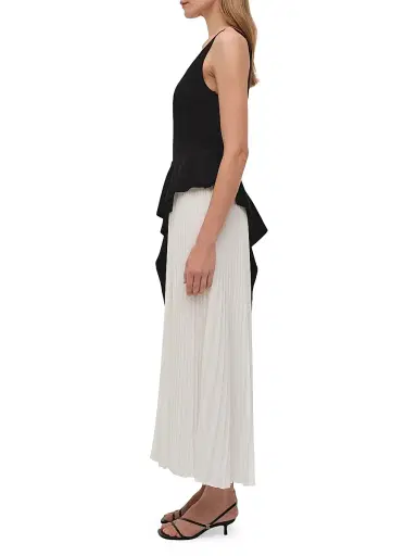 SIMKHAI Women's Zayla Asymmetric Peplum Pleated Midi-Dress - Black Multi | Thumbnail 2 SIMKHAI Women's Zayla Asymmetric Peplum Pleated Midi-Dress - Black Multi | Thumbnail 2
