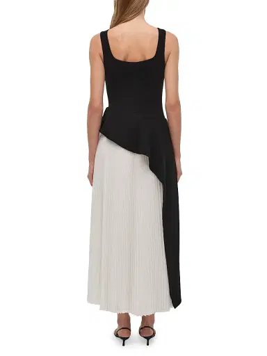 SIMKHAI Women's Zayla Asymmetric Peplum Pleated Midi-Dress - Black Multi | Thumbnail 3 SIMKHAI Women's Zayla Asymmetric Peplum Pleated Midi-Dress - Black Multi | Thumbnail 3