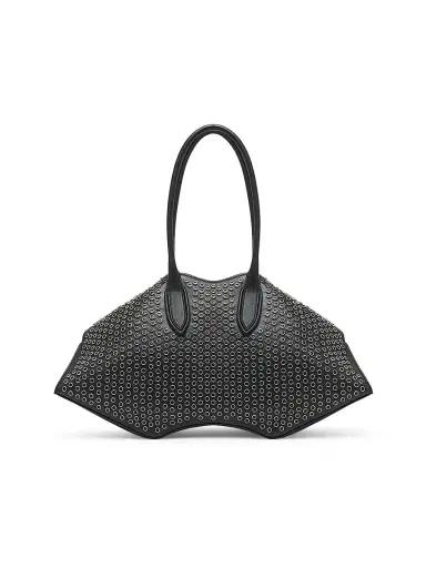 Alexander McQueen Women's Manta Rivet Leather Shoulder Bag - Black Silver | Thumbnail 3 Alexander McQueen Women's Manta Rivet Leather Shoulder Bag - Black Silver | Thumbnail 3
