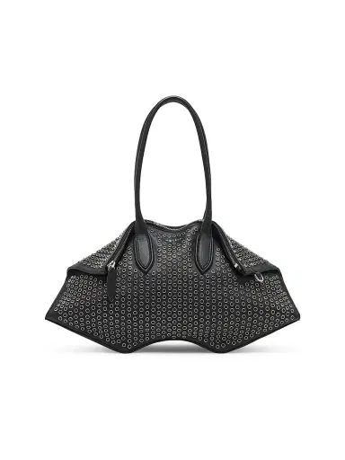 Alexander McQueen Women's Manta Rivet Leather Shoulder Bag - Black Silver | Thumbnail 1 Alexander McQueen Women's Manta Rivet Leather Shoulder Bag - Black Silver | Thumbnail 1