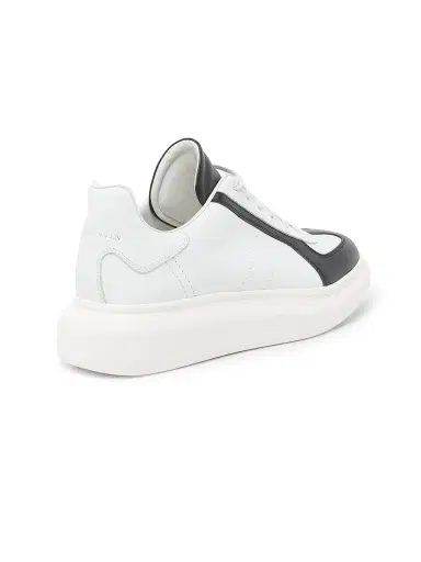 Alexander McQueen Men's Oversized Retro Leather Low-Top Sneakers - White Black | Thumbnail 3 Alexander McQueen Men's Oversized Retro Leather Low-Top Sneakers - White Black | Thumbnail 3