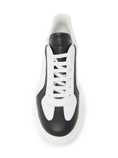Alexander McQueen Men's Oversized Retro Leather Low-Top Sneakers - White Black | Thumbnail 4 Alexander McQueen Men's Oversized Retro Leather Low-Top Sneakers - White Black | Thumbnail 4