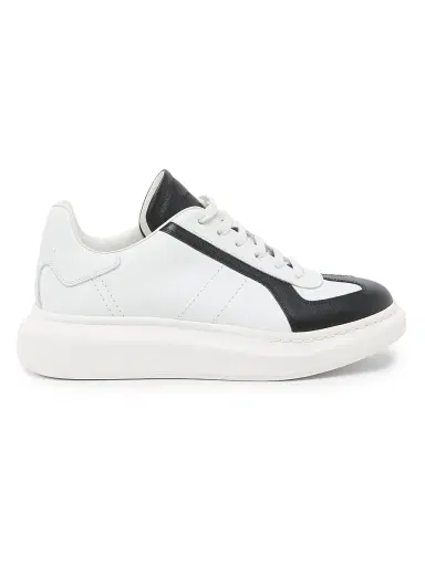 Alexander McQueen Men's Oversized Retro Leather Low-Top Sneakers - White Black | Thumbnail 1 Alexander McQueen Men's Oversized Retro Leather Low-Top Sneakers - White Black | Thumbnail 1