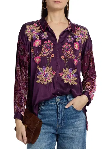 Johnny Was Women's The Slim Audrey Embroidered Floral Burnout Shirt - Domitila | Thumbnail 3 Johnny Was Women's The Slim Audrey Embroidered Floral Burnout Shirt - Domitila | Thumbnail 3