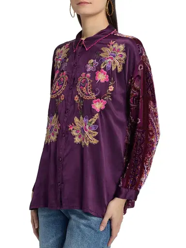 Johnny Was Women's The Slim Audrey Embroidered Floral Burnout Shirt - Domitila | Thumbnail 4 Johnny Was Women's The Slim Audrey Embroidered Floral Burnout Shirt - Domitila | Thumbnail 4