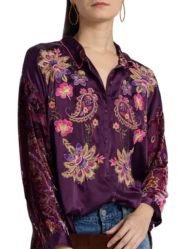 Johnny Was Women's The Slim Audrey Embroidered Floral Burnout Shirt - Domitila | Thumbnail 6 Johnny Was Women's The Slim Audrey Embroidered Floral Burnout Shirt - Domitila | Thumbnail 6