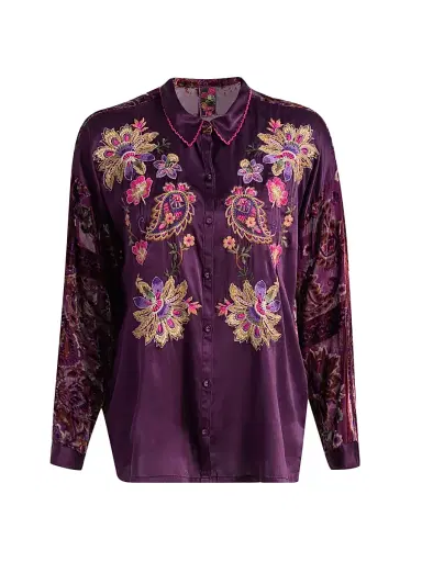 Johnny Was Women's The Slim Audrey Embroidered Floral Burnout Shirt - Domitila | Thumbnail 1 Johnny Was Women's The Slim Audrey Embroidered Floral Burnout Shirt - Domitila | Thumbnail 1