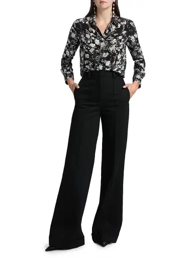 Adam Lippes Women's Mathias Floral Crêpe de Chine Silk Shirt - Black Silver | Thumbnail 2 Adam Lippes Women's Mathias Floral Crêpe de Chine Silk Shirt - Black Silver | Thumbnail 2