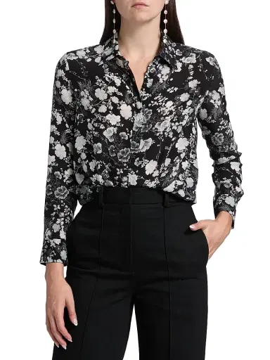 Adam Lippes Women's Mathias Floral Crêpe de Chine Silk Shirt - Black Silver | Thumbnail 3 Adam Lippes Women's Mathias Floral Crêpe de Chine Silk Shirt - Black Silver | Thumbnail 3