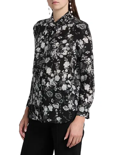 Adam Lippes Women's Mathias Floral Crêpe de Chine Silk Shirt - Black Silver | Thumbnail 4 Adam Lippes Women's Mathias Floral Crêpe de Chine Silk Shirt - Black Silver | Thumbnail 4
