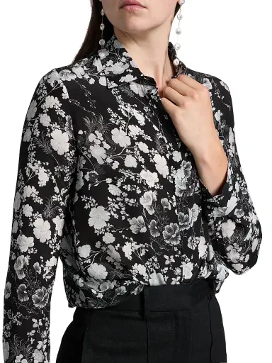 Adam Lippes Women's Mathias Floral Crêpe de Chine Silk Shirt - Black Silver | Thumbnail 6 Adam Lippes Women's Mathias Floral Crêpe de Chine Silk Shirt - Black Silver | Thumbnail 6