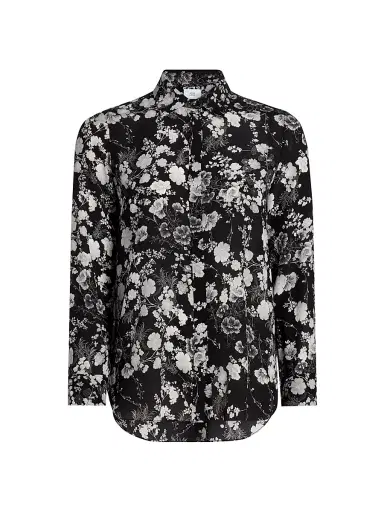 Adam Lippes Women's Mathias Floral Crêpe de Chine Silk Shirt - Black Silver | Thumbnail 1 Adam Lippes Women's Mathias Floral Crêpe de Chine Silk Shirt - Black Silver | Thumbnail 1