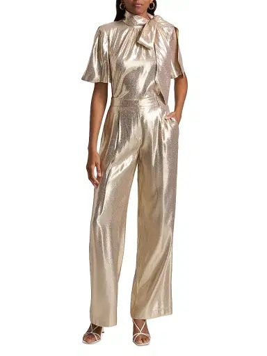 Ramy Brook Women's Izzy Metallic Silk-Blend Wide-Leg Pants - Gold | Thumbnail 2 Ramy Brook Women's Izzy Metallic Silk-Blend Wide-Leg Pants - Gold | Thumbnail 2