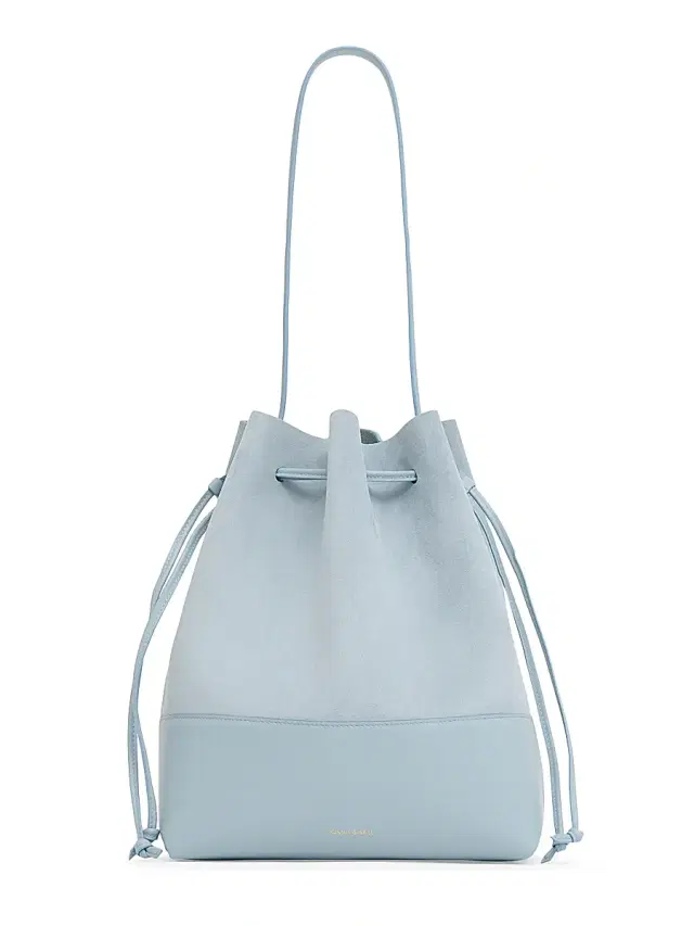Women's Leather & Suede Drawstring Bucket Bag - Baby Blue Women's Leather & Suede Drawstring Bucket Bag - Baby Blue