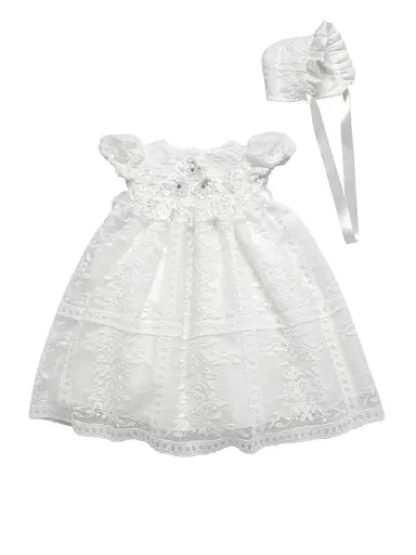 Macis Design Baby Girl's Floral Lace Dress & Bonnet Set - 18 Months | Thumbnail 1 Macis Design Baby Girl's Floral Lace Dress & Bonnet Set - 18 Months | Thumbnail 1