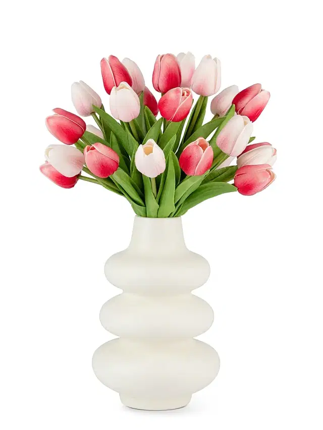 Lilou Real Touch Tulip Arrangement - Fuchsia White Pink Lilou Real Touch Tulip Arrangement - Fuchsia White Pink