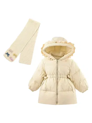 Mimi Tutu Little Girl's Ruffle-Hood Coat with Matching Scarf - Beige | Thumbnail 1 Mimi Tutu Little Girl's Ruffle-Hood Coat with Matching Scarf - Beige | Thumbnail 1