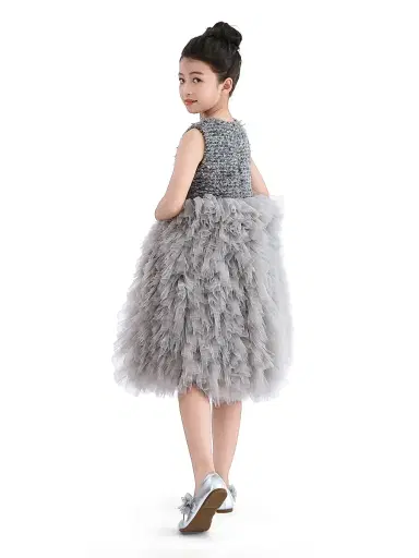 Tulleen Little Girl's & Girl's Textured Bodice Tulle Dress - Gray | Thumbnail 5 Tulleen Little Girl's & Girl's Textured Bodice Tulle Dress - Gray | Thumbnail 5