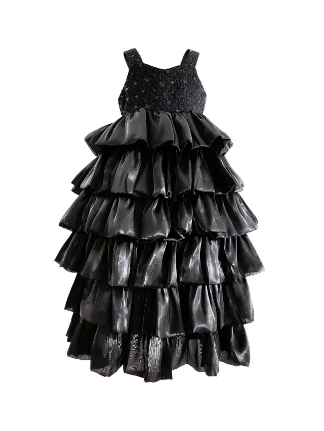 Little Girl's & Girl's Ruffle Tiered Gala Dress - Black Little Girl's & Girl's Ruffle Tiered Gala Dress - Black