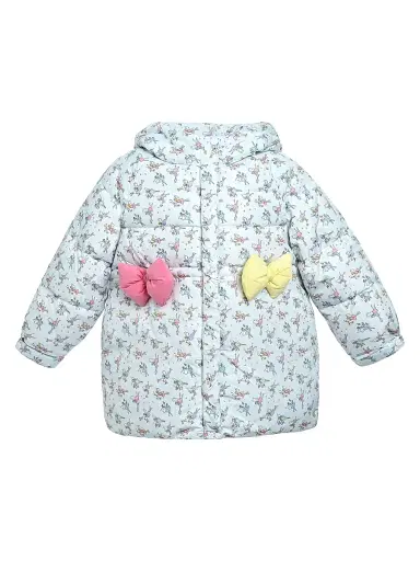 Mimi Tutu Little Girl's Floral Bow Hooded Coat - Light Blue | Thumbnail 1 Mimi Tutu Little Girl's Floral Bow Hooded Coat - Light Blue | Thumbnail 1
