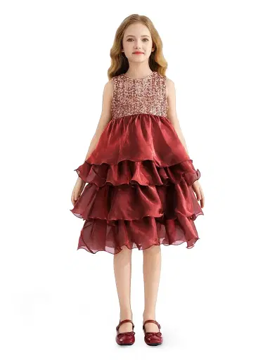Tulleen Little Girl's & Girl's Tiered Satin Party Dress - Red | Thumbnail 3 Tulleen Little Girl's & Girl's Tiered Satin Party Dress - Red | Thumbnail 3