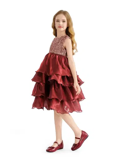 Tulleen Little Girl's & Girl's Tiered Satin Party Dress - Red | Thumbnail 4 Tulleen Little Girl's & Girl's Tiered Satin Party Dress - Red | Thumbnail 4