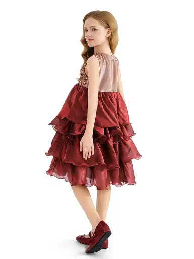 Tulleen Little Girl's & Girl's Tiered Satin Party Dress - Red | Thumbnail 5 Tulleen Little Girl's & Girl's Tiered Satin Party Dress - Red | Thumbnail 5