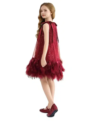 Tulleen Little Girl's & Girl's Sequin Feather Dress - Red | Thumbnail 5 Tulleen Little Girl's & Girl's Sequin Feather Dress - Red | Thumbnail 5