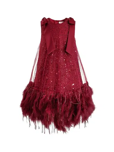 Tulleen Little Girl's & Girl's Sequin Feather Dress - Red | Thumbnail 1 Tulleen Little Girl's & Girl's Sequin Feather Dress - Red | Thumbnail 1