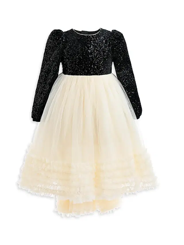 Little Girl's & Girl's Glitter Bow-Back Tulle Dress - Black Little Girl's & Girl's Glitter Bow-Back Tulle Dress - Black