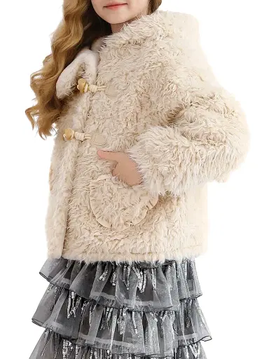 Tulleen Little Girl's & Girl's Bunny Ear Fuzzy Jacket - Beige | Thumbnail 4 Tulleen Little Girl's & Girl's Bunny Ear Fuzzy Jacket - Beige | Thumbnail 4