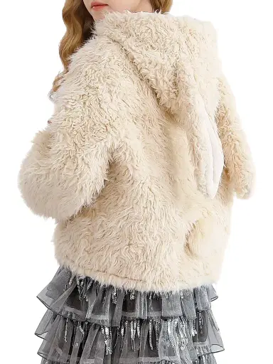 Tulleen Little Girl's & Girl's Bunny Ear Fuzzy Jacket - Beige | Thumbnail 5 Tulleen Little Girl's & Girl's Bunny Ear Fuzzy Jacket - Beige | Thumbnail 5