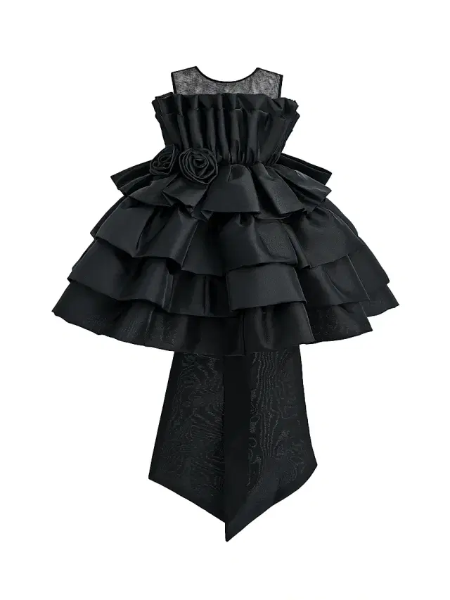 Little Girl's & Girl's Tiered Back Bow Dress - Black Little Girl's & Girl's Tiered Back Bow Dress - Black