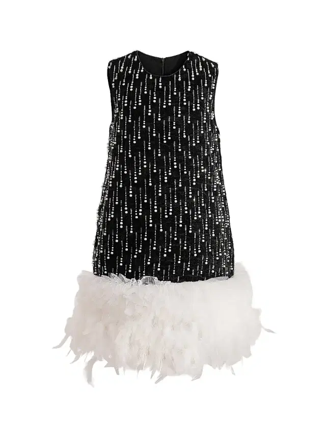 Little Girl's & Girl's Feathered Glam Dress - Black Little Girl's & Girl's Feathered Glam Dress - Black
