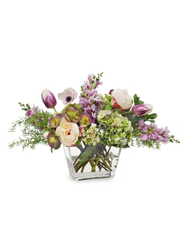 Winward Home Everyday Floral Imitation Floral Hellebores Mix In Glass Vase | Thumbnail 1 Winward Home Everyday Floral Imitation Floral Hellebores Mix In Glass Vase | Thumbnail 1