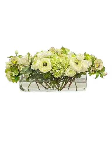 Winward Home Faux Ranunculus Rose Floral Arrangement - Green White | Thumbnail 1 Winward Home Faux Ranunculus Rose Floral Arrangement - Green White | Thumbnail 1
