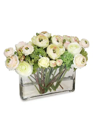 Winward Home Everyday Floral Imitation Ranunculus & Rose Mix In Glass Vase | Thumbnail 1 Winward Home Everyday Floral Imitation Ranunculus & Rose Mix In Glass Vase | Thumbnail 1