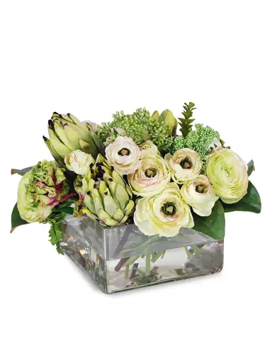 Winward Home Everyday Floral Imitation Protea & Ranunculus Blossoms In Glass Vase | Thumbnail 1 Winward Home Everyday Floral Imitation Protea & Ranunculus Blossoms In Glass Vase | Thumbnail 1