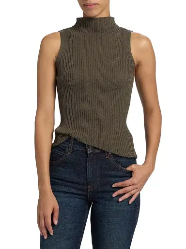 Leset Women's Blake Rib-Knit Sleeveless Turtleneck Sweater - Moss | Thumbnail 3 Leset Women's Blake Rib-Knit Sleeveless Turtleneck Sweater - Moss | Thumbnail 3
