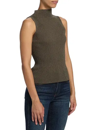 Leset Women's Blake Rib-Knit Sleeveless Turtleneck Sweater - Moss | Thumbnail 4 Leset Women's Blake Rib-Knit Sleeveless Turtleneck Sweater - Moss | Thumbnail 4